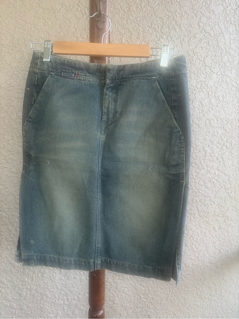 Diesel Faded Blue Denim Pencil Skirt with side splits